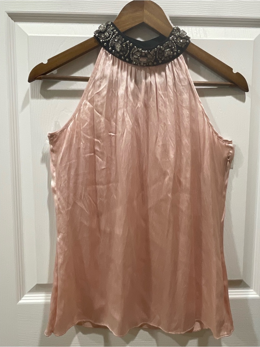 Caché Silk Blend Embellished Halter Neck Blouse Pink S